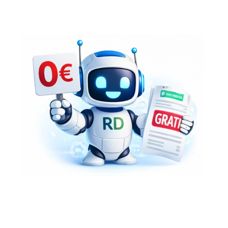 Etiqueta que indica servicio gratuito sobre una mesa de trabajo