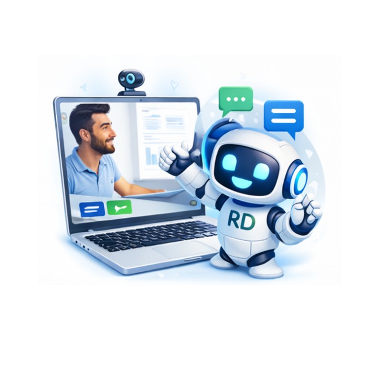 Asesor atendiendo a un cliente por videollamada desde casa