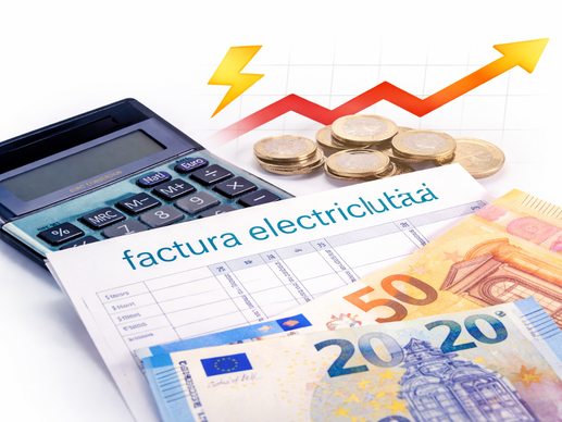 Persona revisando una factura de luz con una calculadora en la mesa